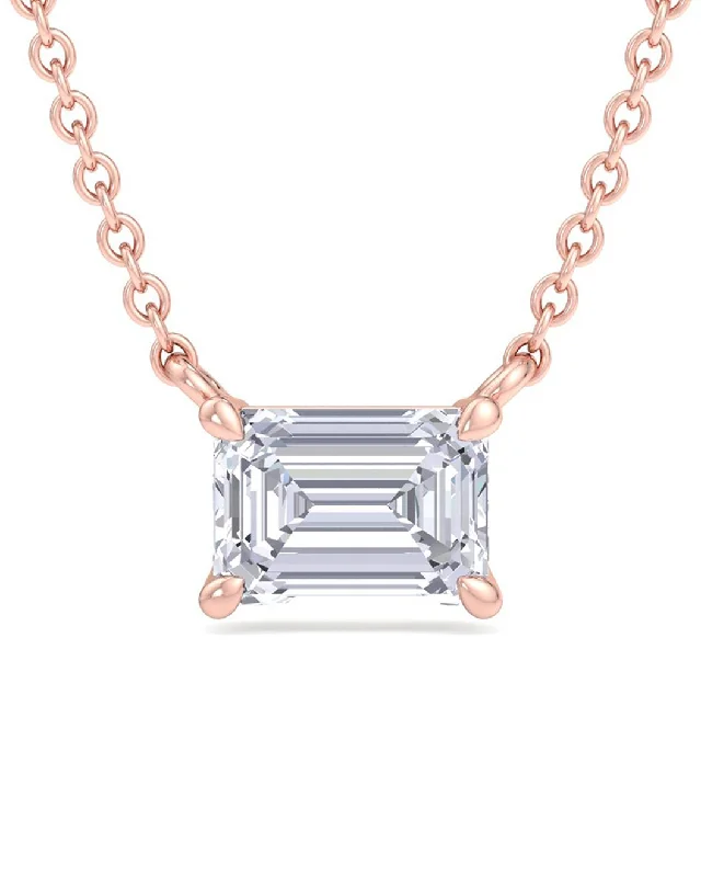 Plaited tribal necklaces-2 Carat Emerald Cut Lab Grown Diamond Solitaire Necklace In 14 Karat Rose Gold G-H, Vs2