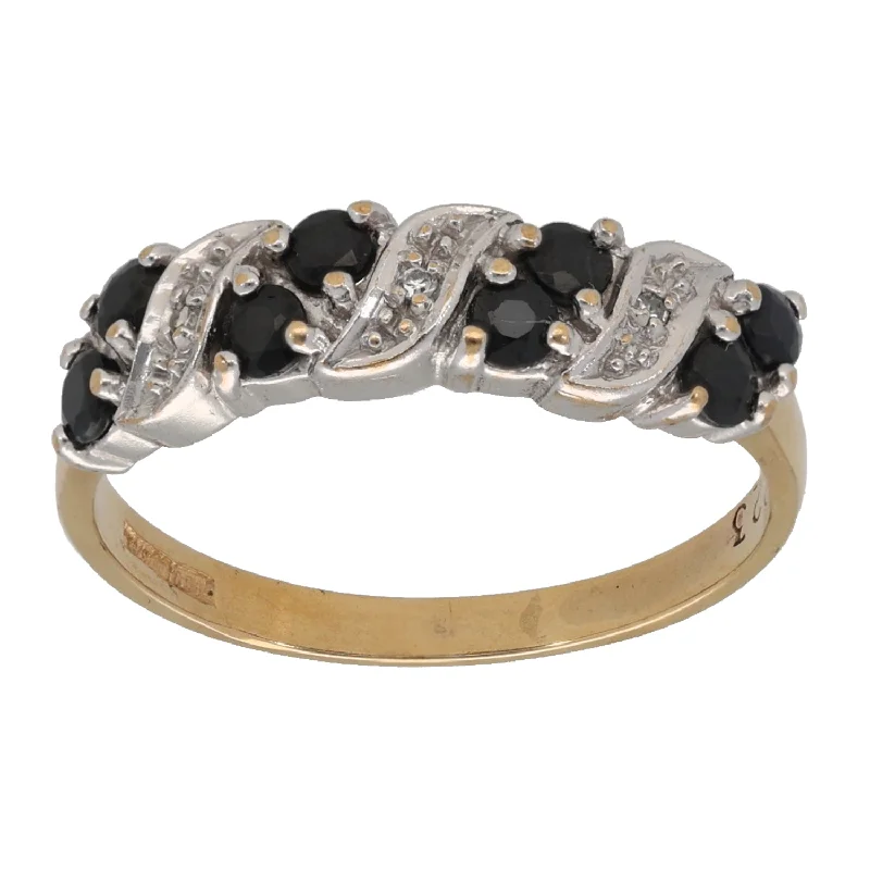 Agate rings-9ct Gold Sapphire & 0.015ct Diamond Half Eternity Ring Size O