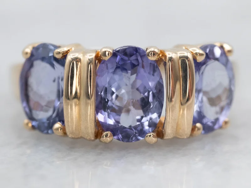 Multi-stone rings-Yellow Gold Three Stone Tanzanite Ring