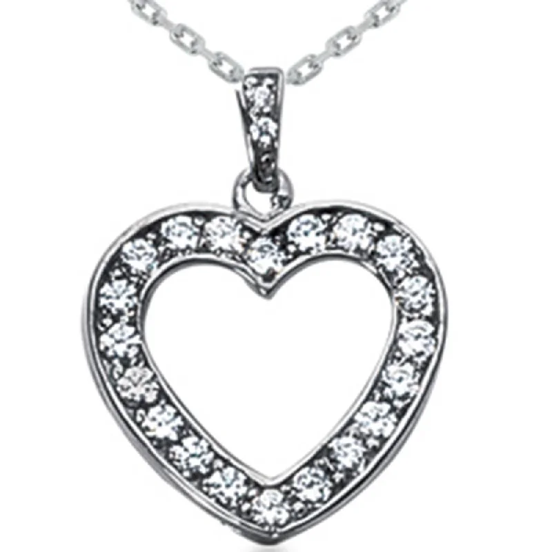 Thin enamel necklaces-3/4ct Diamond Heart Pendant 14K White Gold Necklace New