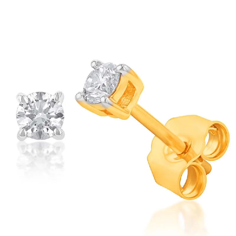 Thin texture rings-Luminesce Lab Grown 9ct Yellow Gold Diamond Solitiaire Classic 1/5 Carat Stud Earring