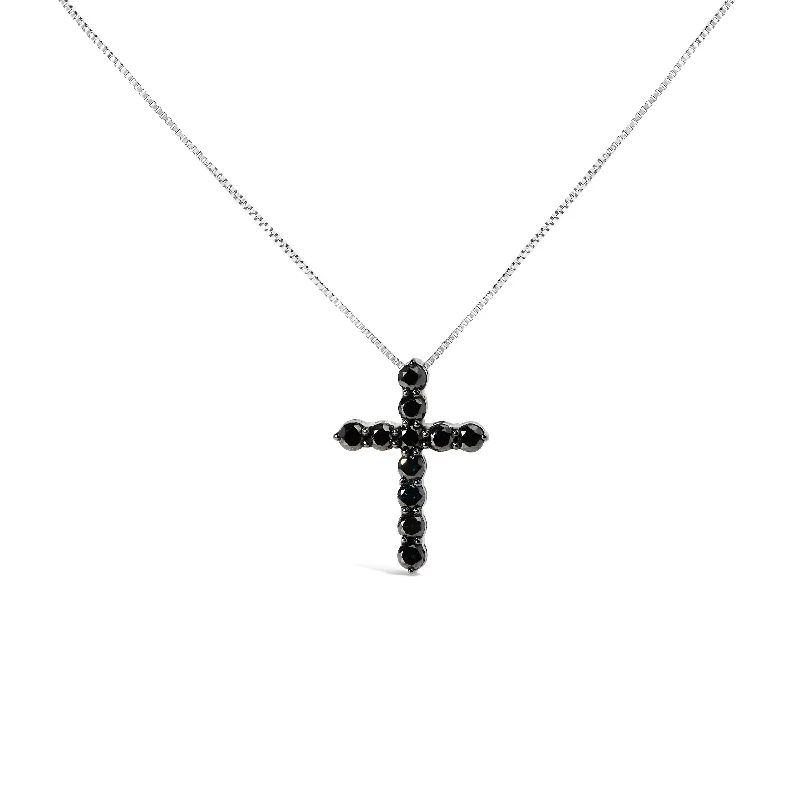 Thin enamel necklaces-.925 Sterling Silver and Black Rhodium 1.0 Cttw Black Diamond Cross Pendant Necklace