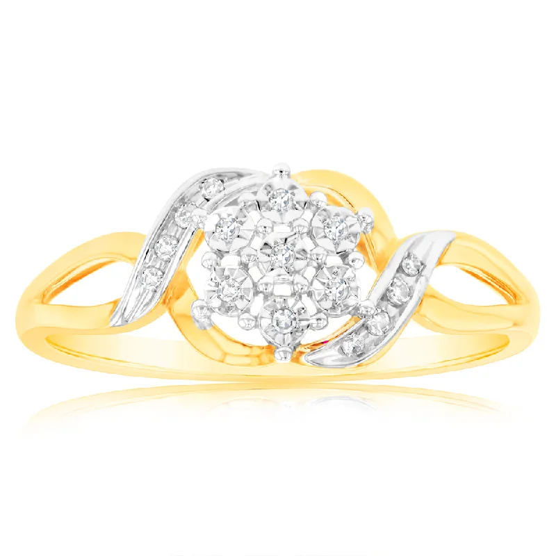 Edwardian style rings-Luminesce Lab Grown 9ct Yellow Gold 15 Diamonds Dress Ring