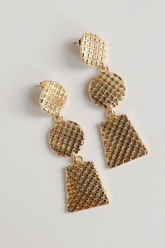 Bright crystal earrings-Riley Gold Textured Drop Earrings