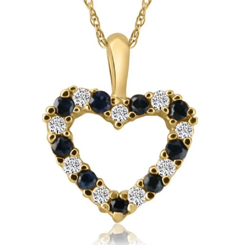 Thin-line necklaces-1/2Ct Blue Sapphire & Diamond Heart Pendant in 14k White, Yellow, or Rose Gold