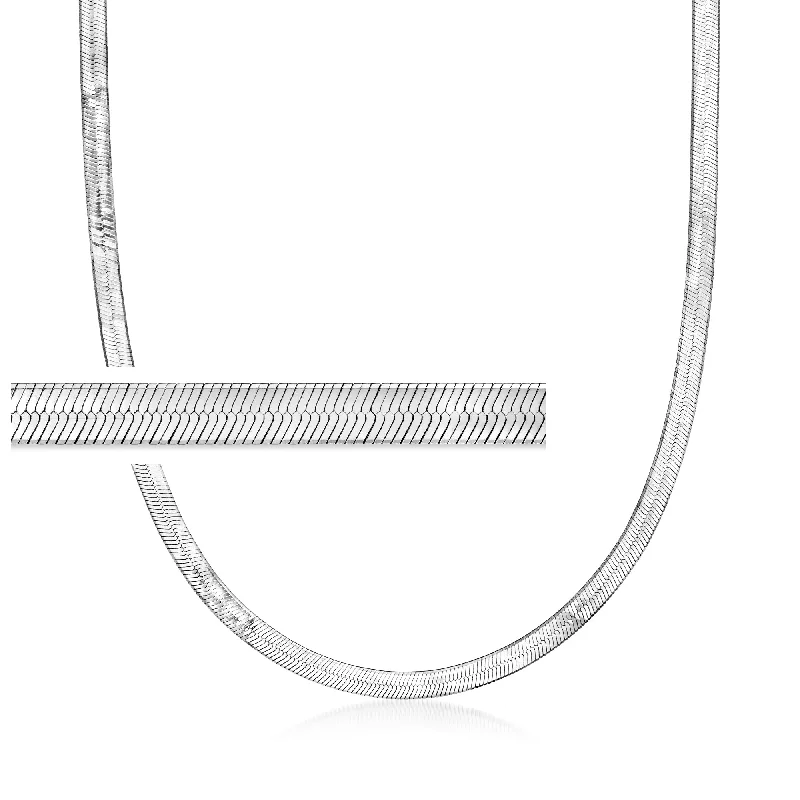 Raw woven necklaces-Ross-Simons Italian 4mm Sterling Silver Herringbone Chain Necklace