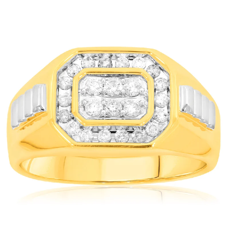 Pure band rings-9ct Yellow Gold 1/2 Carat Diamonds Mens Ring