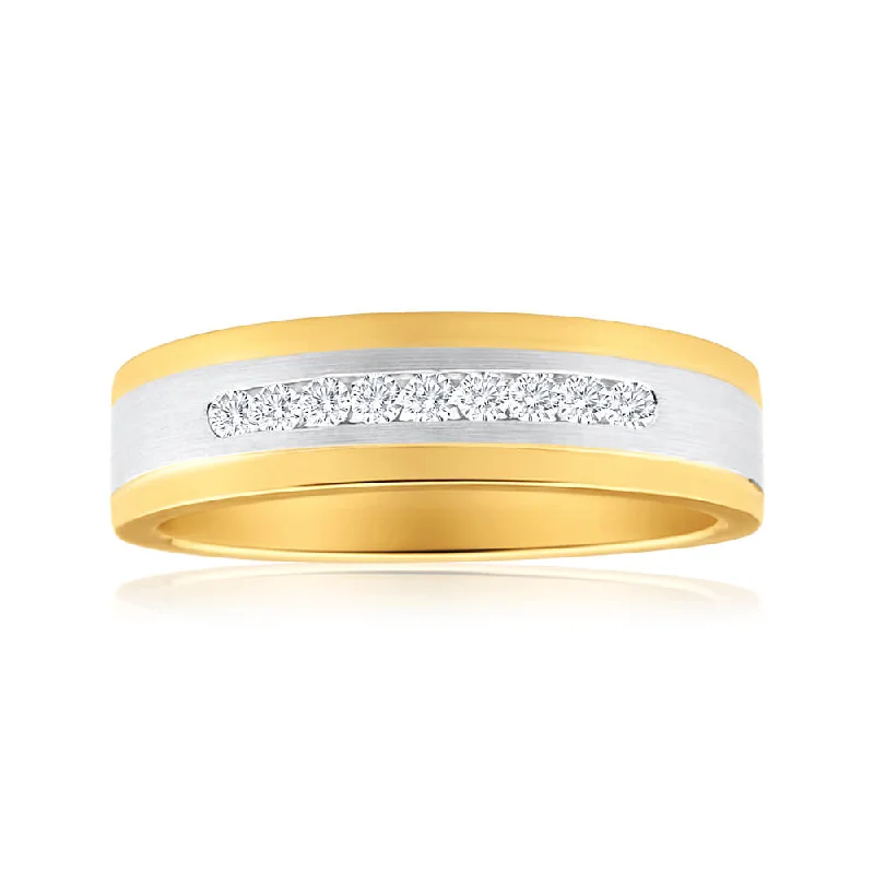 Shiny silver rings-9ct Yellow Gold & White Gold Mens Ring With 0.2 Carats Of Diamonds