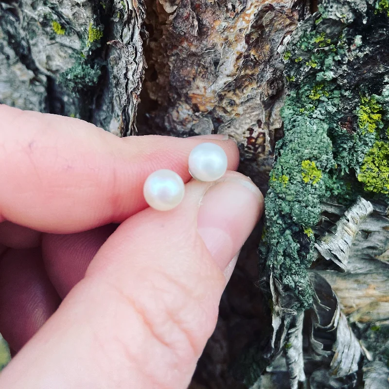 Thick hoop earrings-Pearl and Sterling Silver Post Earrings