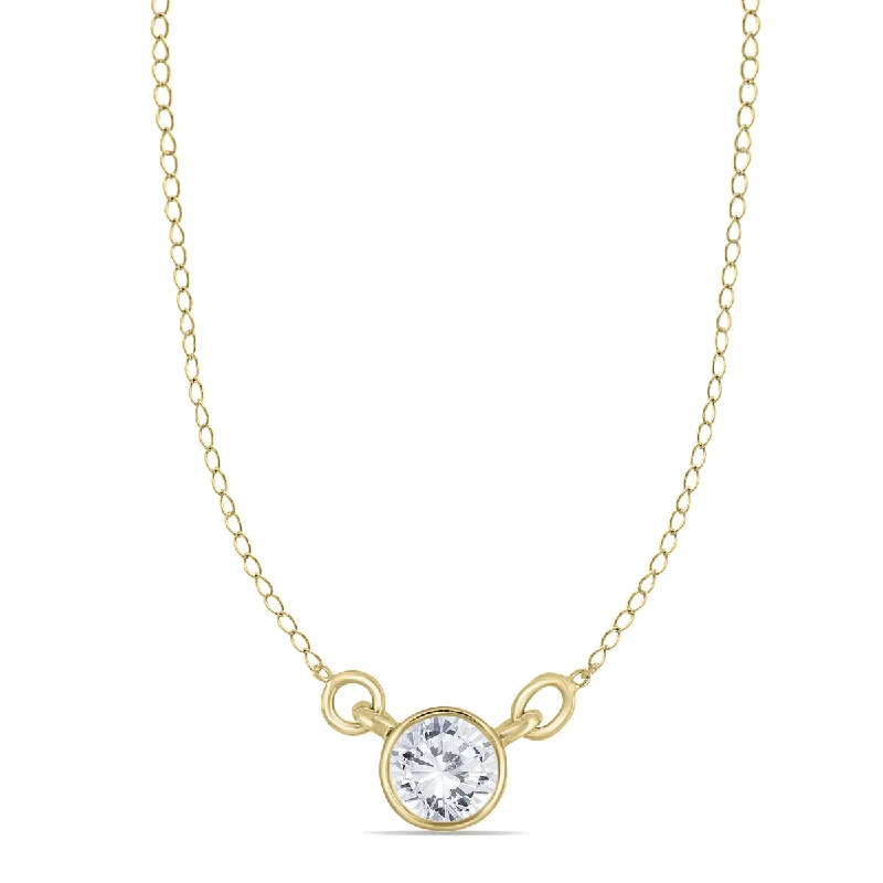 Spinel necklaces-1/2 Carat Tw Natural Diamond Bezel Necklace In 14K Yellow Gold