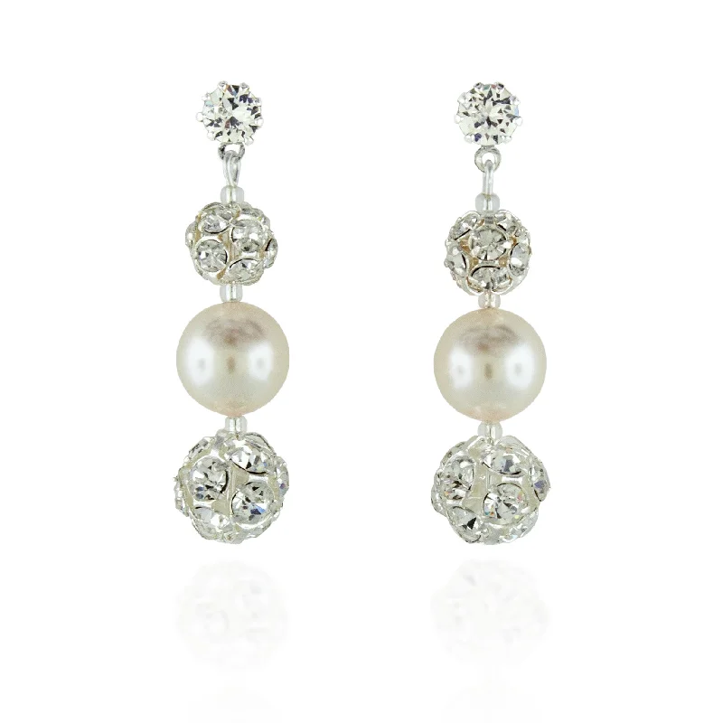 Layered metal earrings-Pearl Earrings with Rhinestone Beads