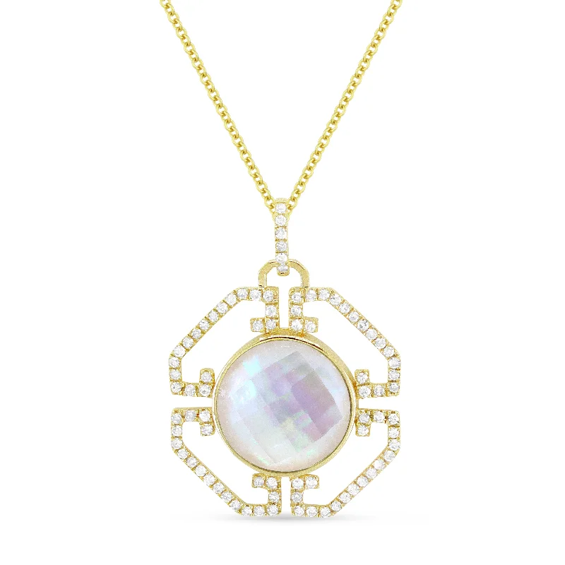 Knotted link necklaces-2.70Ct Of Pearl 16"pendant Necklace In 14K Yellow Gold