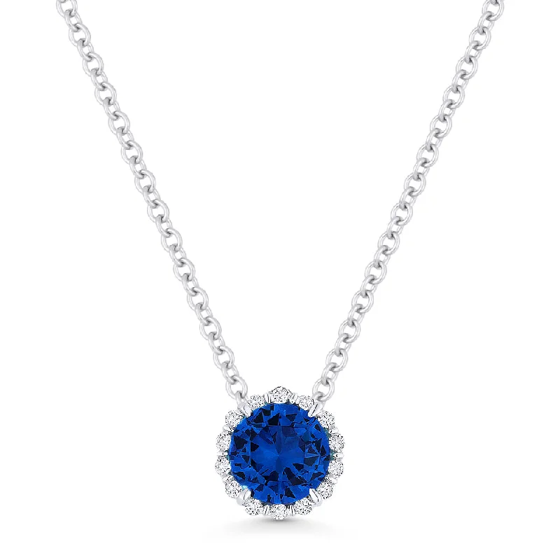 Flax thread necklaces-0.60Ct Created Sapphire 16"pendant Necklace In 14K White Gold