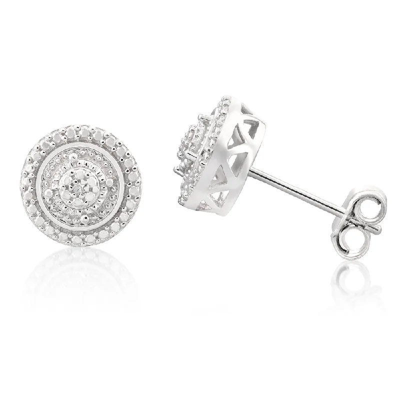 Bright crystal rings-Sterling Silver with 2 Diamonds Round Shape Earring Studs