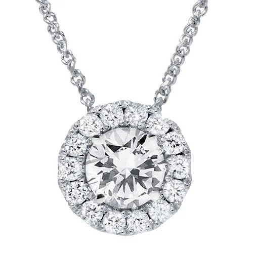 Round pendant necklaces-2 1/4ct Halo Diamond Solitaire Pendant 14K White Gold