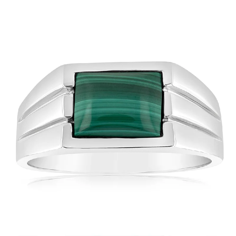 Thick band rings-Sterling Silver 2.35 Carat Malachite Gents Ring