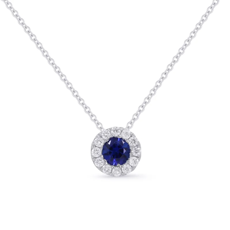 Thin cord necklaces-0.21Ct Sapphire 16"pendant Necklace In 14K White Gold