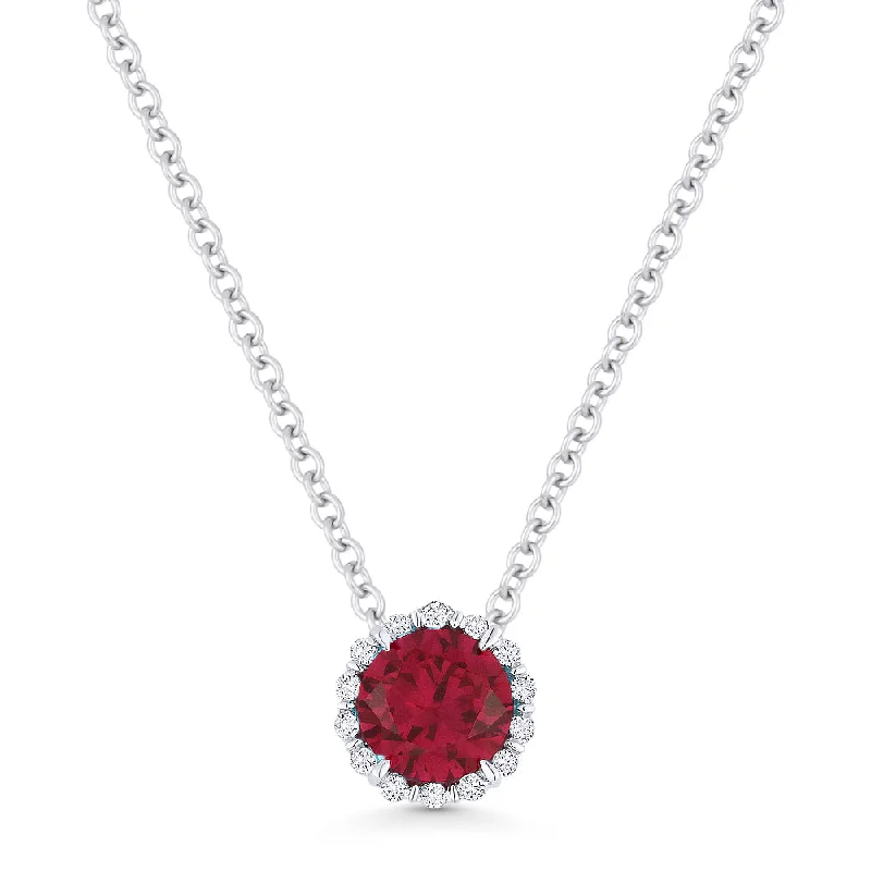 Light string necklaces-0.64Ct Created Ruby 16"pendant Necklace In 14K White Gold