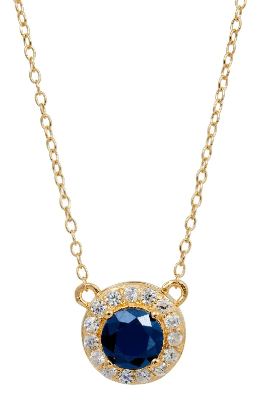 Broad link necklaces-18K GOLD VERMEIL OVER STERLING SILVER NATURAL BLUE SAPPHIRE AND WHITE CZ PENDANT NECKLACE