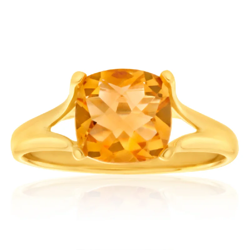 Thin clay rings-9ct Yellow Gold 2ct Cushion Cut Citrine Ring