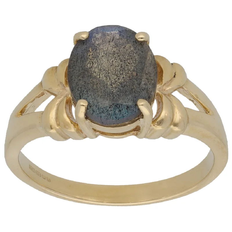 Fluid art rings-9ct Gold Labradorite Single Stone Ring Size N