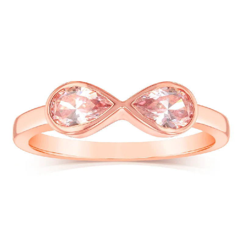 Clustered gem rings-Sterling Silver Rose Gold Plated Morganite Pear Cubic Zirconia Infinity Ring