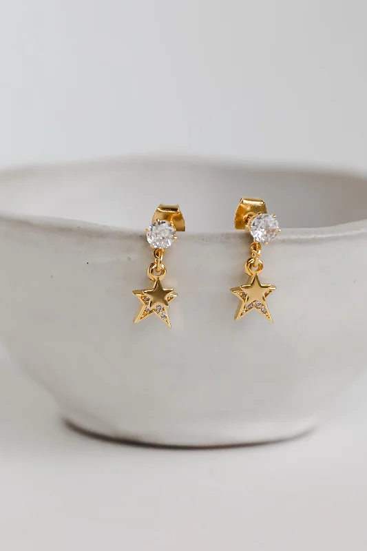 Tide theme earrings-Addison Gold Rhinestone Star Drop Stud Earrings