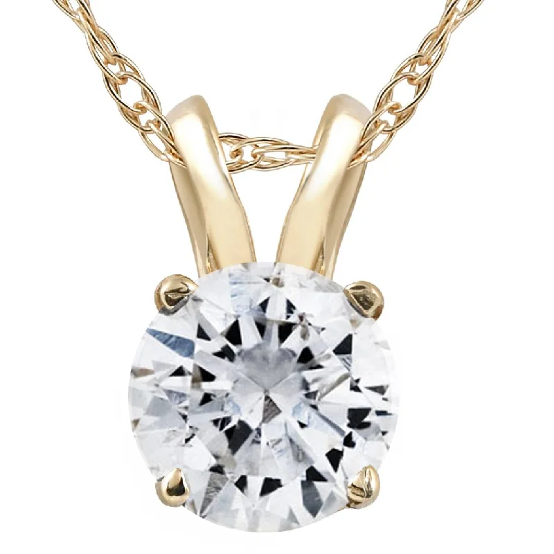 Daisy flower necklaces-1 1/4Ct Lab Grown Solitaire Diamond Pendant Yellow Gold Necklace