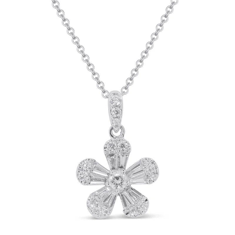 Bright crystal necklaces-0.22Ct Diamond 16"pendant Necklace In 14K White Gold