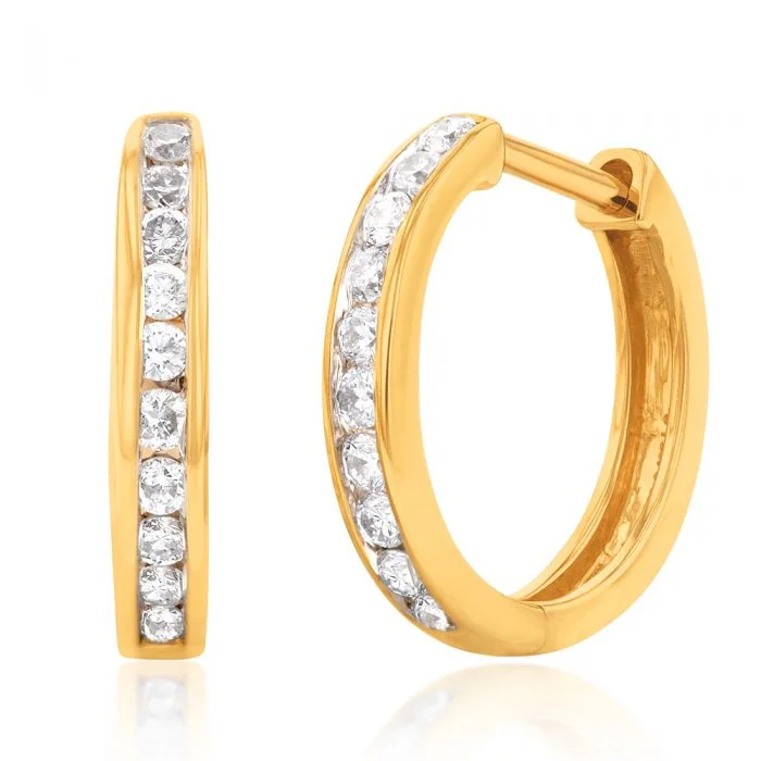 Wide stone rings-Luminesce Lab Grown 1/4 Carat Diamond Hoop Earring in 9ct Yellow Gold