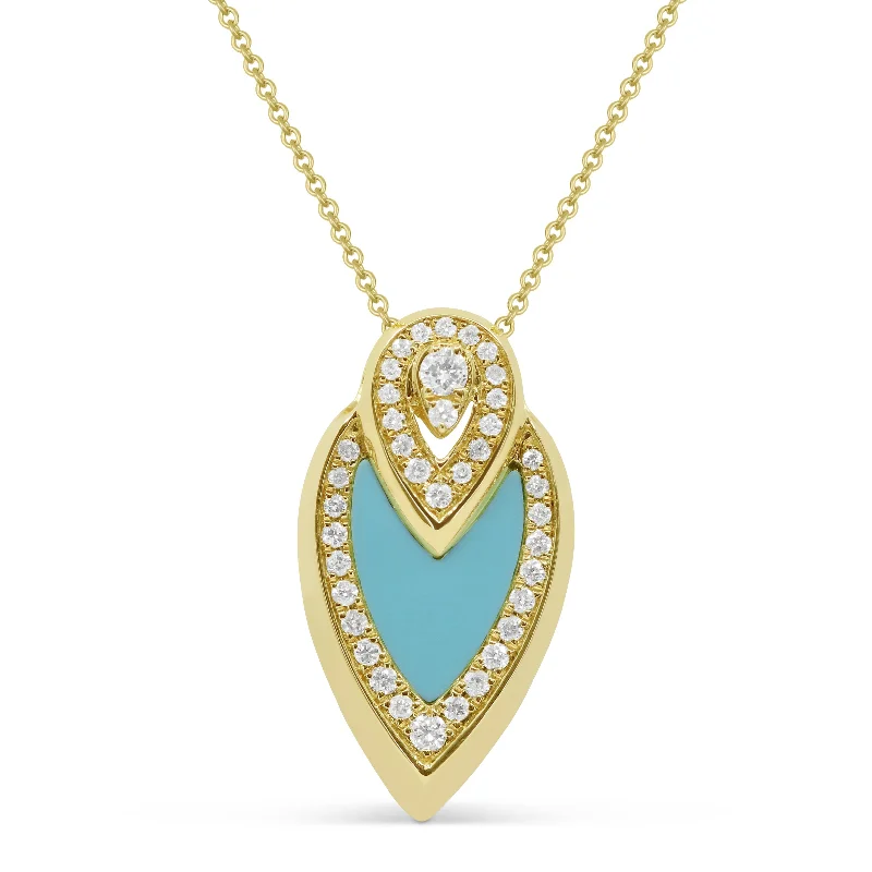 Half crescent necklaces-Ct Turquoise 16"pendant Necklace In 14K Yellow Gold