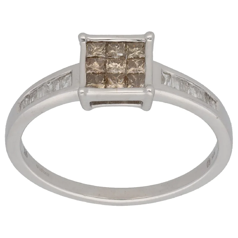 Lanka tile rings-9ct White Gold 0.60ct Diamond Dress/Cocktail Ring Size P 1/2