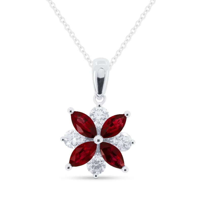 Fine art necklaces-0.68Ct Ruby 16"pendant Necklace In 14K White Gold