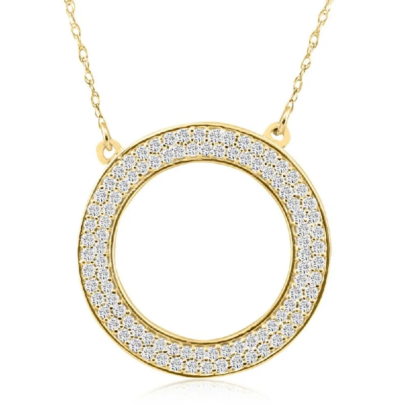 Worn medallion necklaces-5/8Ct Pave Round Cut Diamond Circle Pendant White or Yellow Gold Necklace 3/4"