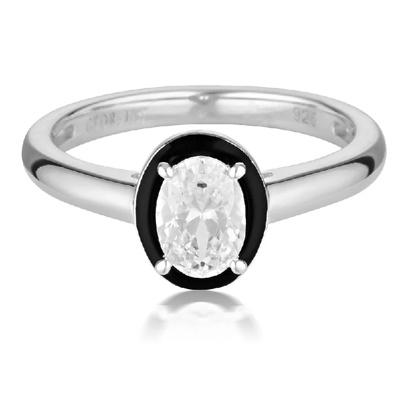 Clustered gem rings-Georgini Reflections Sterling Silver Black enamel Oval Ring