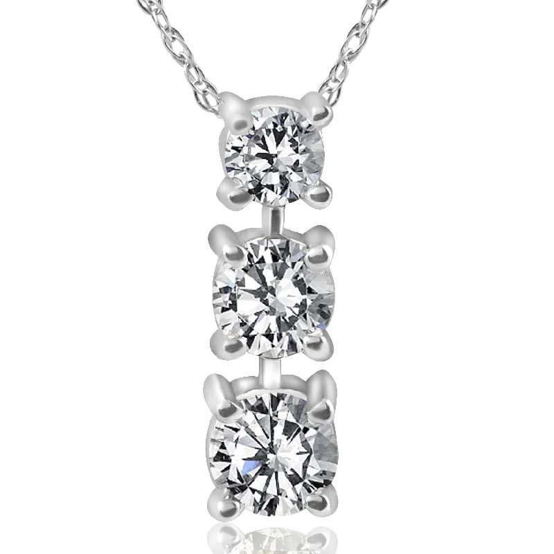 Worn medallion necklaces-3/4ct 3-Stone Diamond Pendant 14k White Gold (I-J,I2-I3)