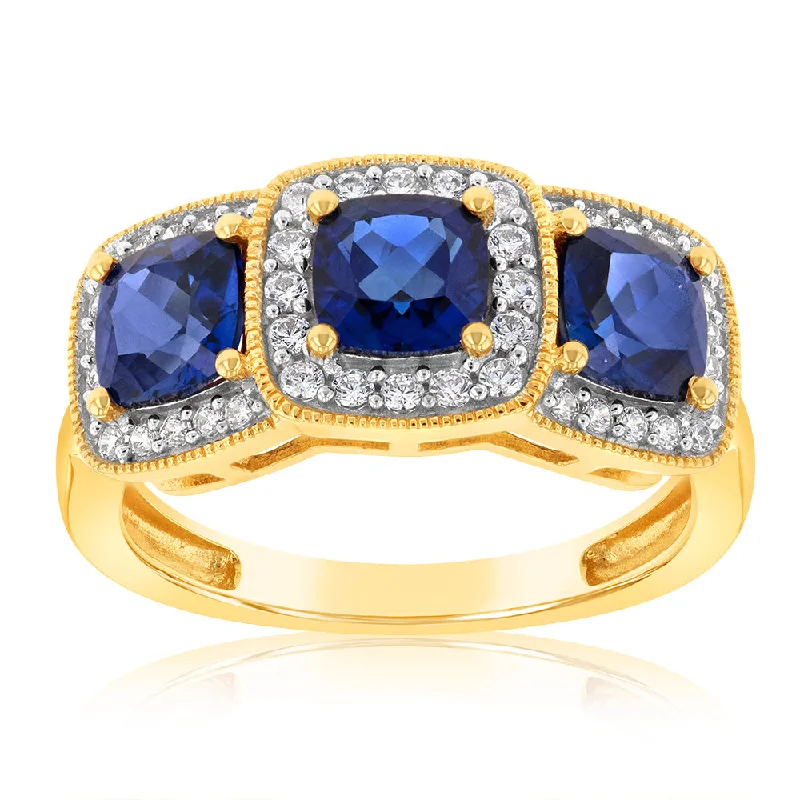 Multi-stone rings-9ct Yellow Gold Cubic Zirconia And Created Blue Sapphire Ring