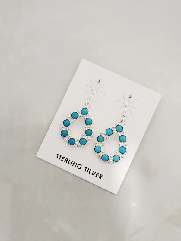 Flat badge earrings-Sterling Silver Turquoise Tear Drop Dangle Earrings