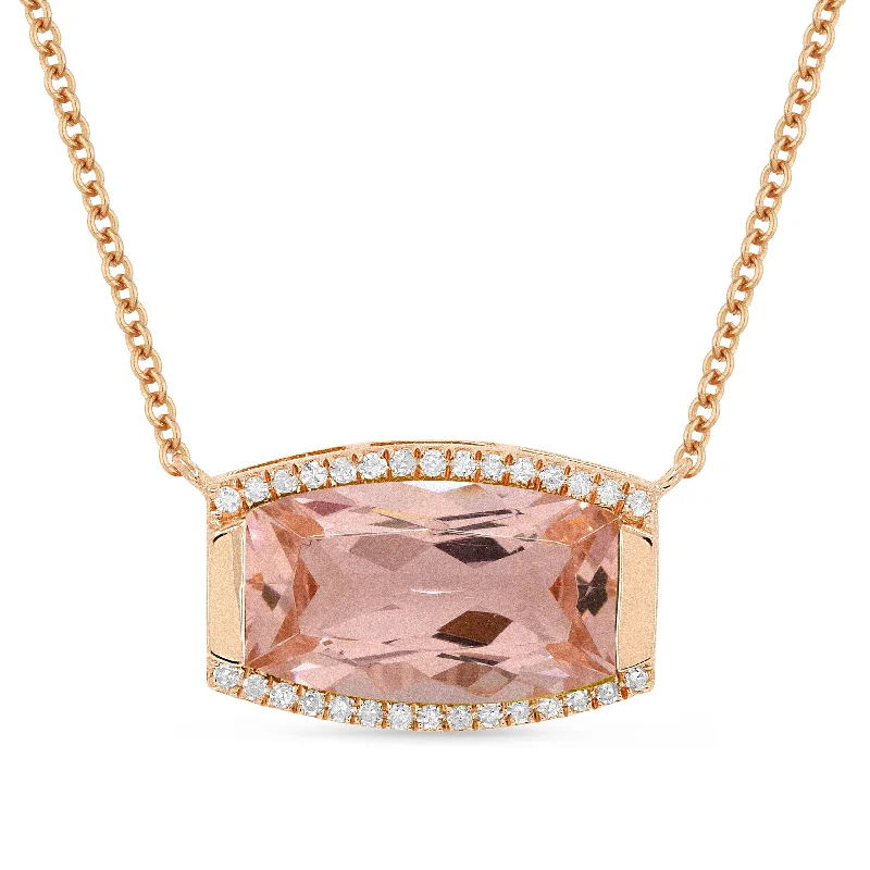 Shiny name necklaces-3.47Ct Morganite 18"necklacein 14K Rose Gold