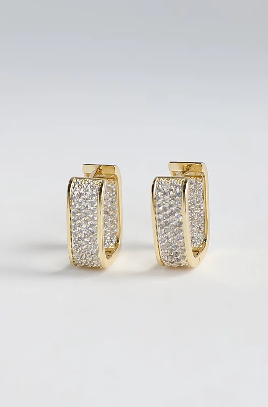 Twig style earrings-Camille Gold Rhinestone Square Hoop Earrings