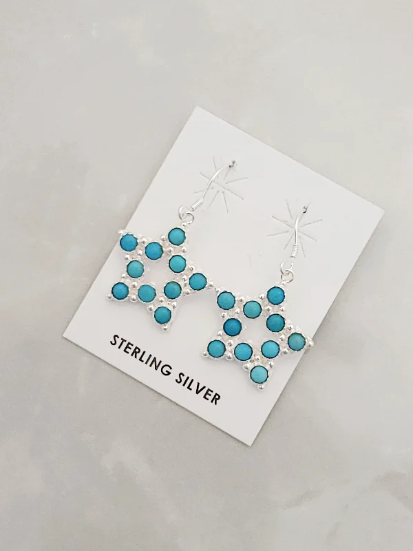 Twig style earrings-Sterling Silver Turquoise Star Dangle Earrings