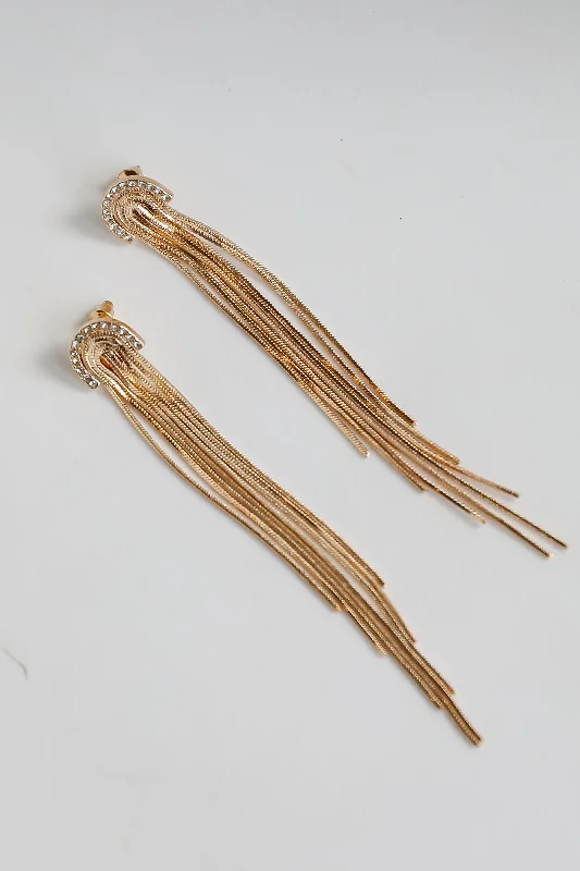 Thick hoop earrings-Rosie Gold Fringe Earrings