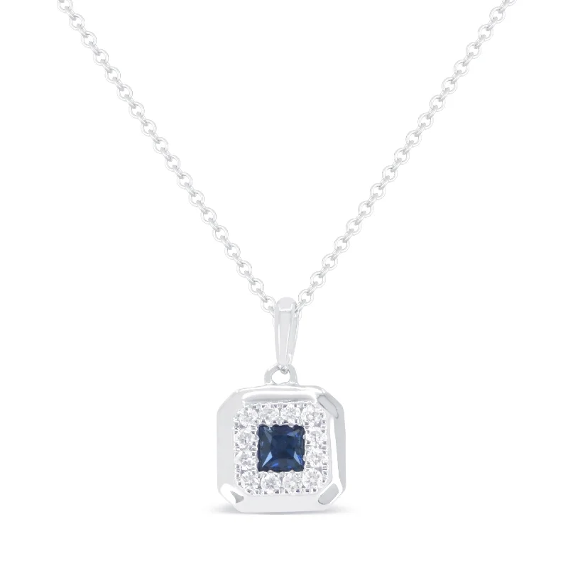 Moon sign necklaces-Ct Sapphire 16"pendant Necklace In 14K White Gold