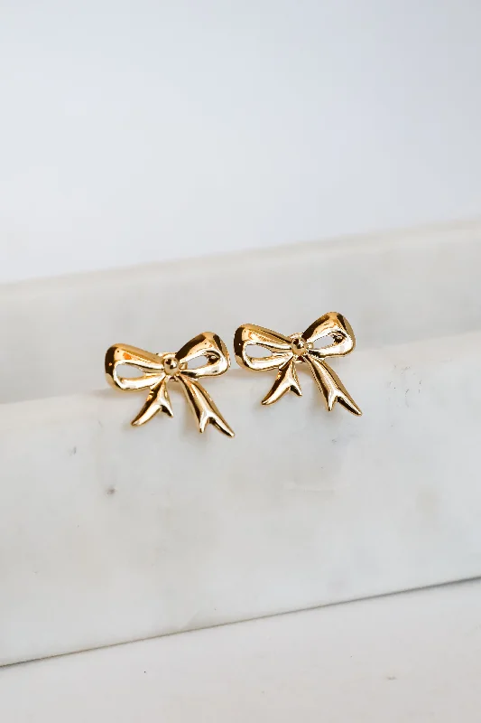 Cord fringe earrings-Finley Gold Bow Earrings