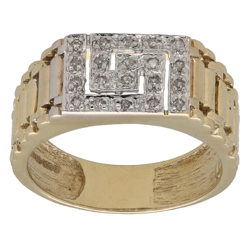 Hand-shiny rings-9ct Gold 0.10ct Diamond Signet Ring Size R