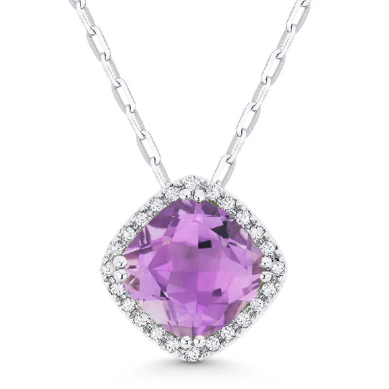 Sapphire drop necklaces-1.40Ct Amethyst 16"pendant Necklace In 14K White Gold