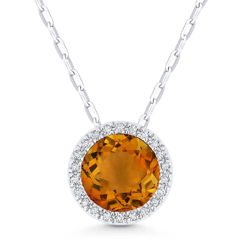 Worn medallion necklaces-1.23Ct Citrine 16"pendant Necklace In 14K White Gold