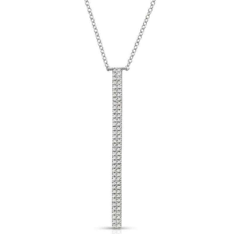 Bead-twisted necklaces-Double Row Pave Set 0.20 ctw Diamond Necklace Pendant