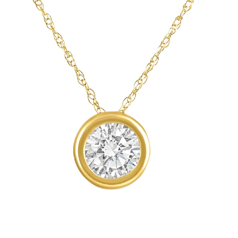 Flax cord necklaces-.90Ct Diamond Bezel Pendant Solitaire Necklace 14k Yellow Gold Lab Grown