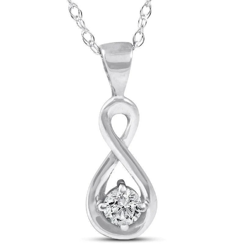 Amethyst drop necklaces-1/10Ct Diamond Solitaire Knot Pendant 10k White Gold Womens Necklace